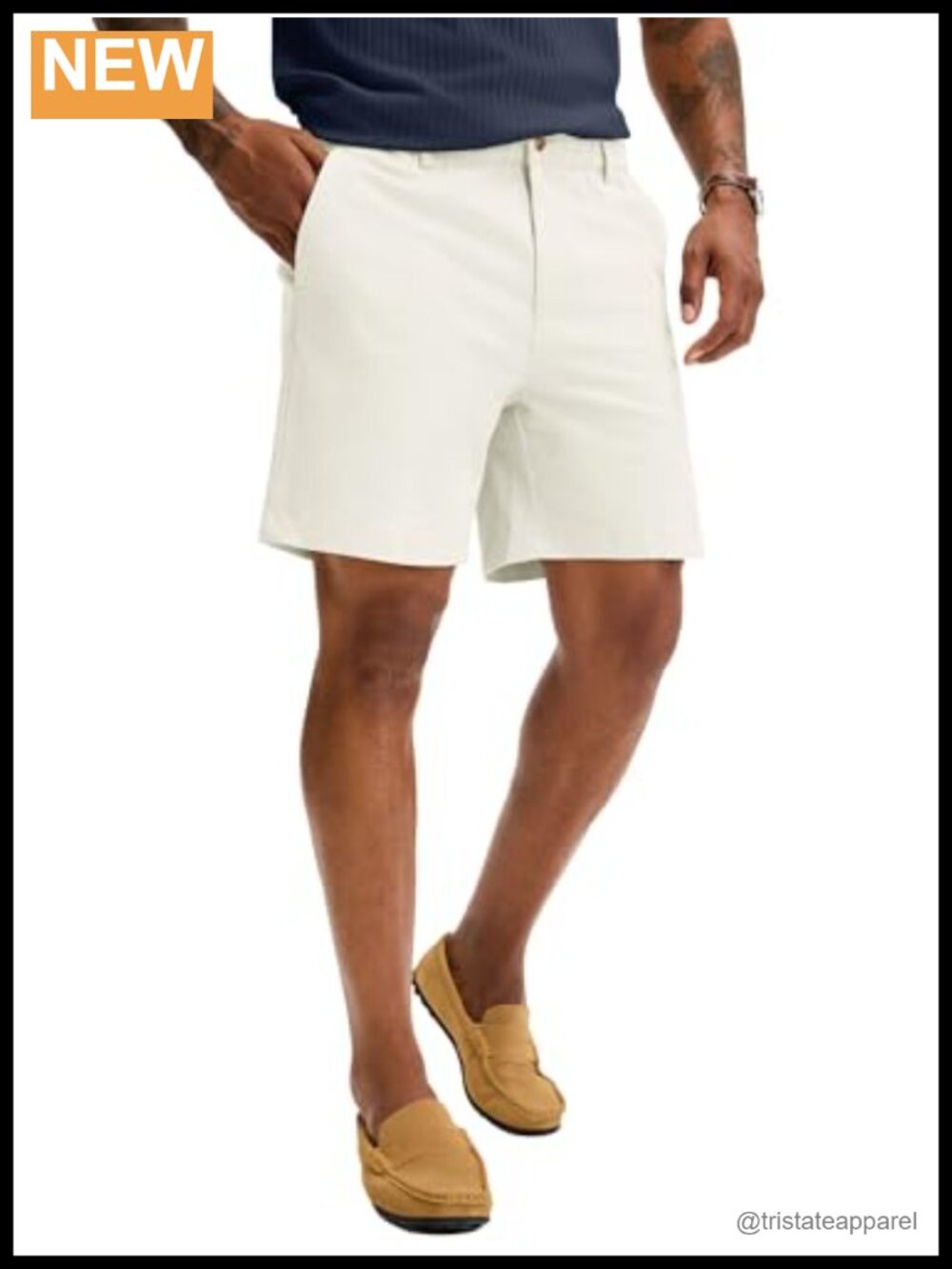 Men's Chino Shorts Cotton Elastic Waist 7" Inseam Zip Fly